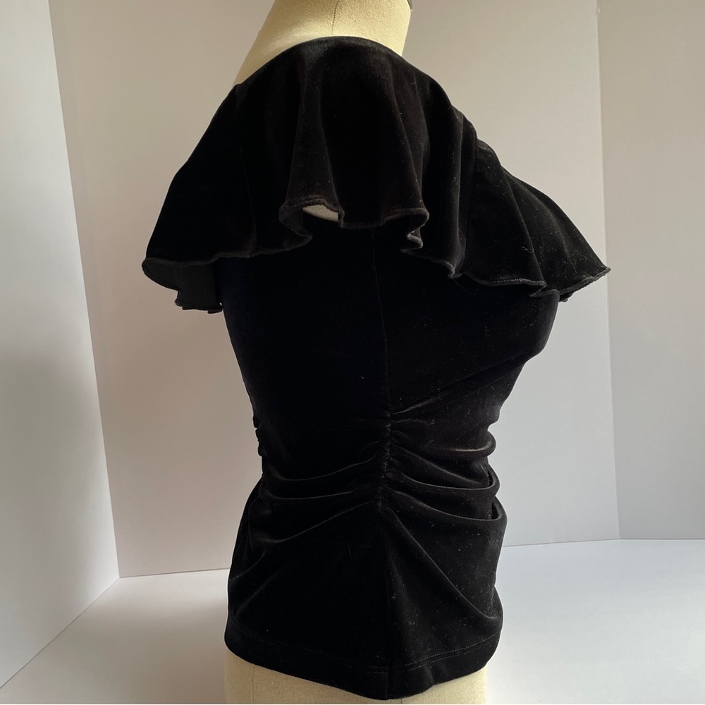 David Meister Black Velvet Off-Shoulder Ruffle Top Saks/Neiman Marcus Cocktail 4 - Picture 2 of 6